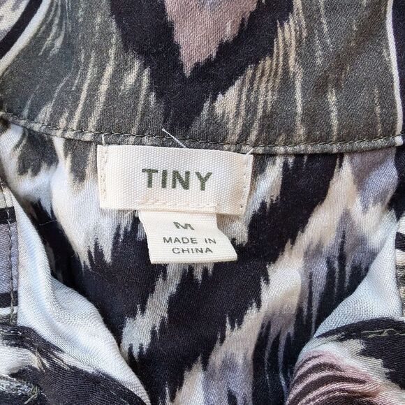 Anthro Tiny Ikat Button Front Mini Shirt Dress M Boho Ruffle‎ Hem Graphic Print - Picture 6 of 8